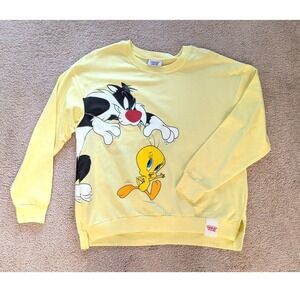 Looney Tunes Sylvester & Tweety Crewneck Sweatshirt Yellow Graphic Pullover G